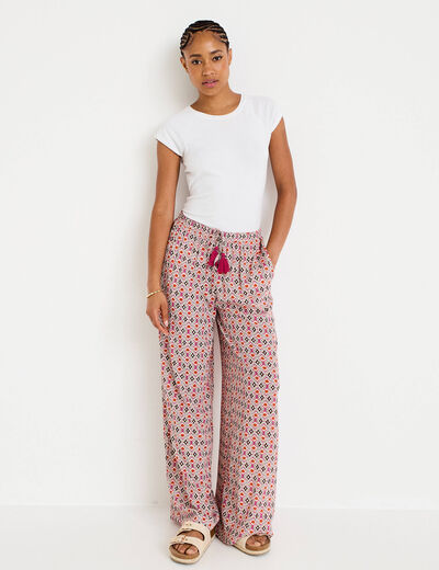 Pantalon large taille standard blanc femme