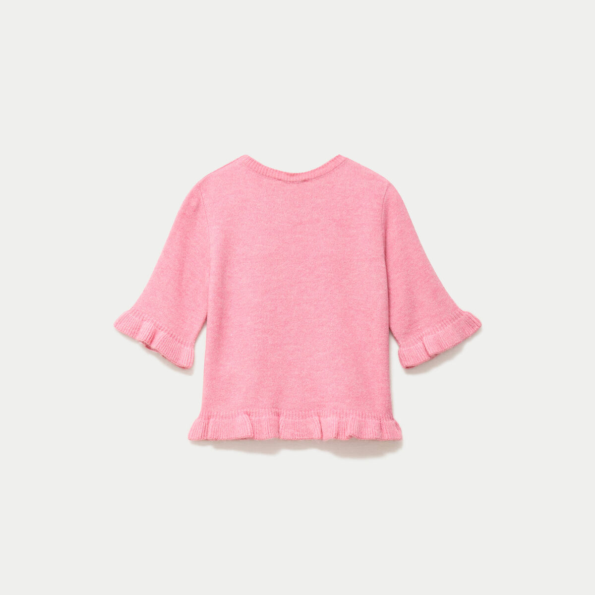 Pull col rond manches courtes rose clair femme