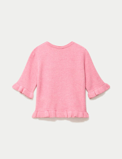 Pull col rond manches courtes rose clair femme