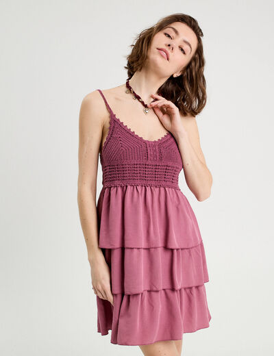 Robe évasée bretelles vieux rose femme