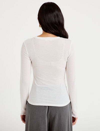 T-shirt ajust&eacute; col rond manches longues ecru femme