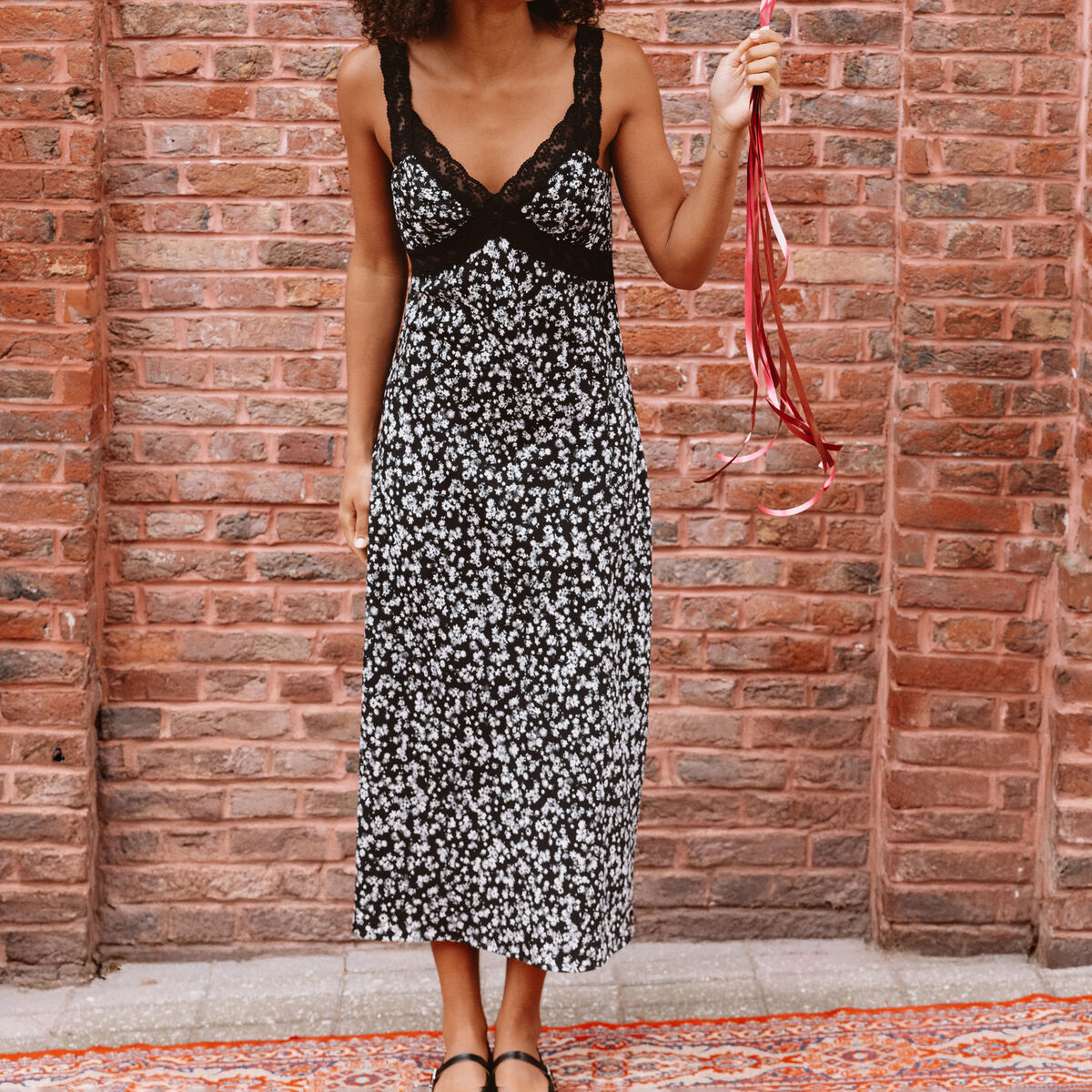 Robe longue évasée noir femme