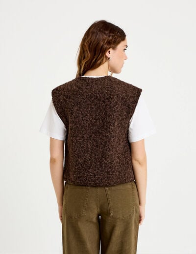 Gilet sans manches effet polaire marron fonc&eacute; femme