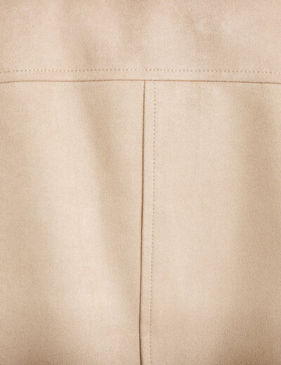 Veste droite cropped aspect daim beige femme