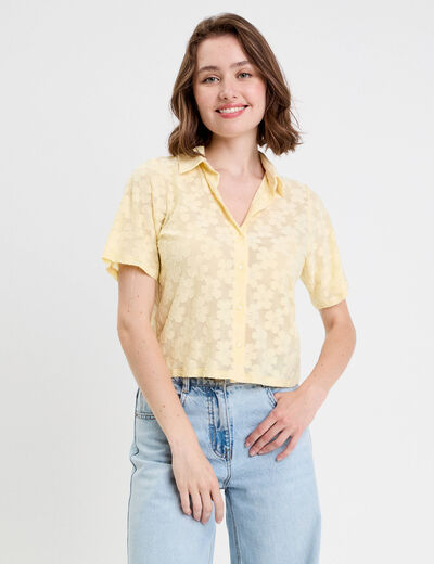 Chemise manches courtes jaune clair femme