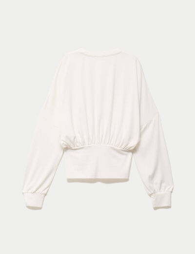 Gilet bas resserr&eacute; manches longues ecru femme
