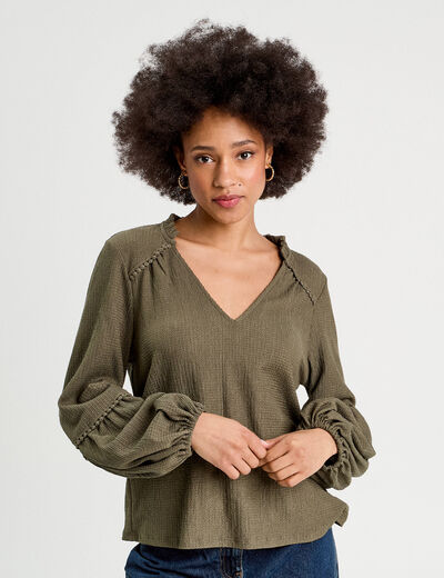 Blouse manches longues vert kaki femme