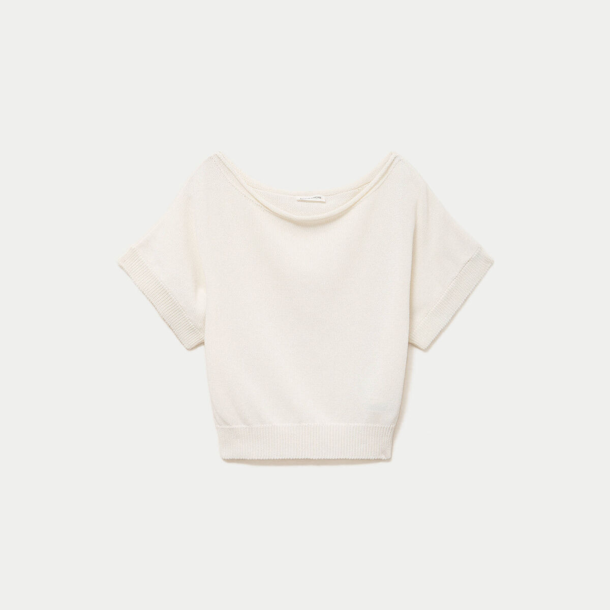 Pull ample cropped manches courtes ecru femme