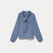 Blouse col montant manches longues bleu femme