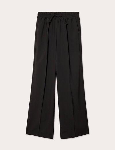 Pantalon large taille haute noir femme