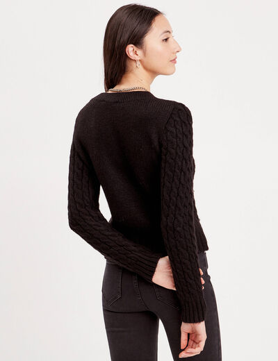 Pull avec torsades et perles noir femme