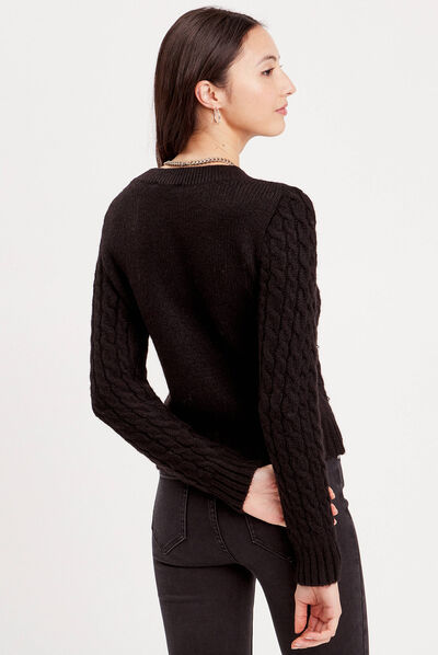 Pull avec torsades et perles noir femme