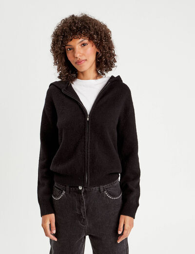 Gilet manches longues capuche noir femme