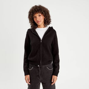 gilet manches longues capuche noir femme Gilet manches longues capuche noir femme