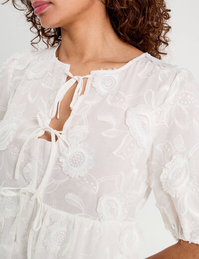 Robe évasée brodée blanc femme