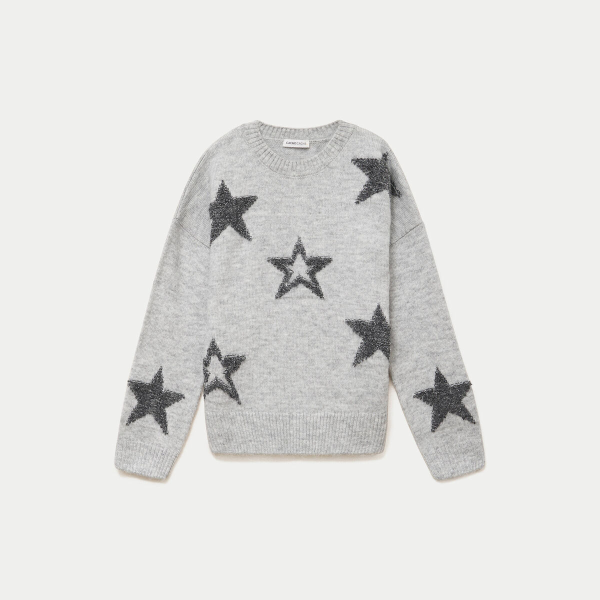 Pull col rond manches longues gris clair femme
