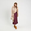 Jupe midi droite effet satin prune femme