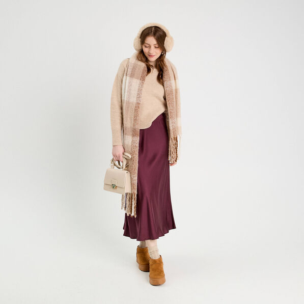 jupe midi droite effet satin prune femme Jupe midi droite effet satin prune femme