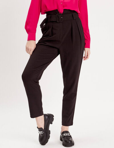Pantalon cigarette ceinturé noir femme