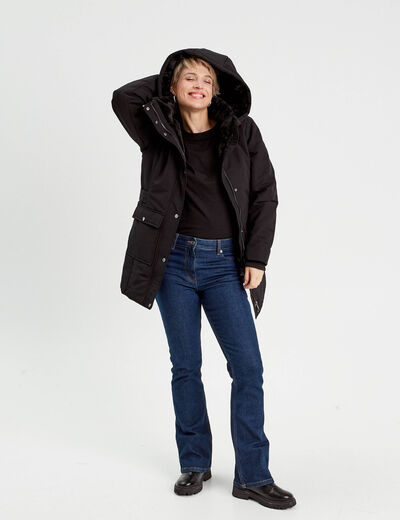 Parka longue à capuche noir femme