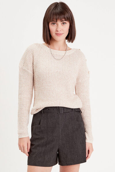 Pull manches longues ivoire femme