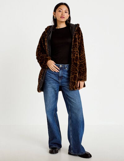 Parka r&eacute;versible 3/4 &agrave; capuche noir femme