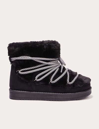 Bottines fausse fourrure à lacets noir femme