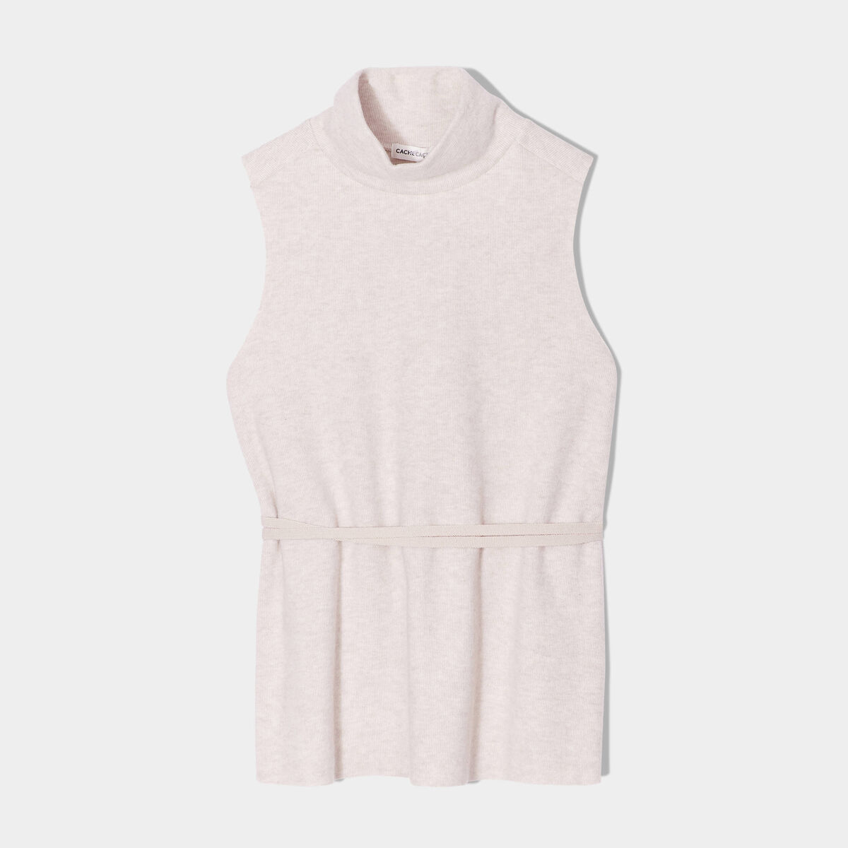 Débardeur col montant beige femme