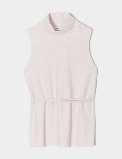 Débardeur col montant beige femme