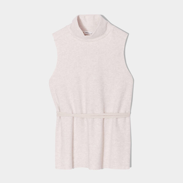 Débardeur col montant beige femme