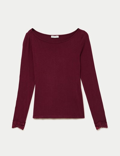 Seconde peau ajust&eacute;e col bateau bordeaux femme