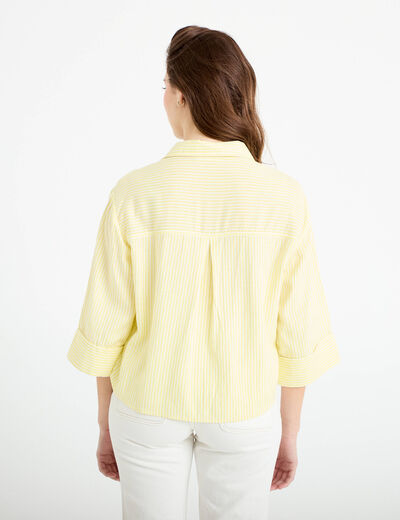 Chemise col classique manches 3/4 jaune clair femme