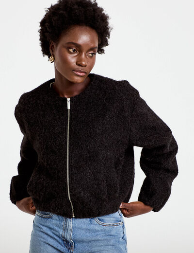 Veste cropped bas resserr&eacute; noir femme