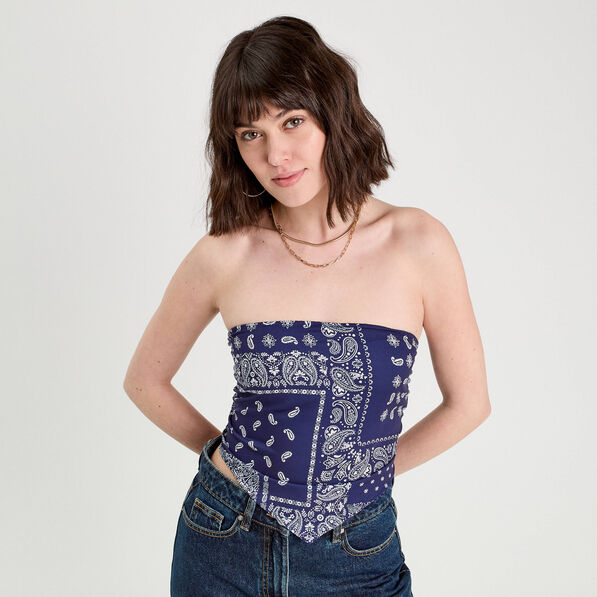 Crop top bandeau bleu marine femme
