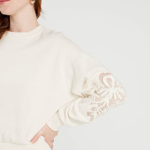 Sweat détails broderie ecru femme