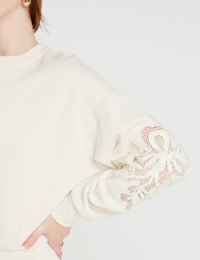 Sweat détails broderie ecru femme