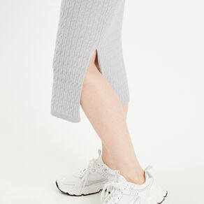Jupe midi tricot crayon gris clair femme
