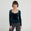 Top ajust&eacute; velours bleu canard femme