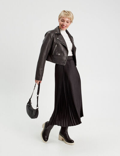 Jupe longue patineuse plissée noir femme