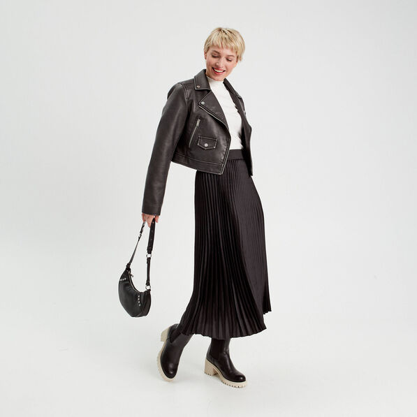 Jupe longue patineuse plissée noir femme