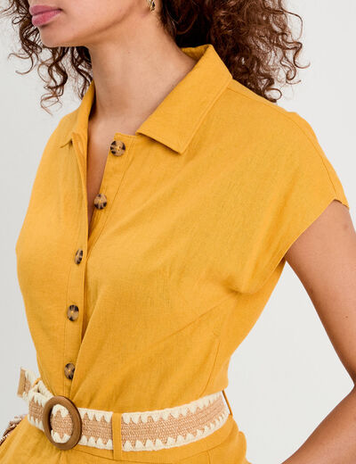 Combishort ceinturée contenant du lin jaune citron femme