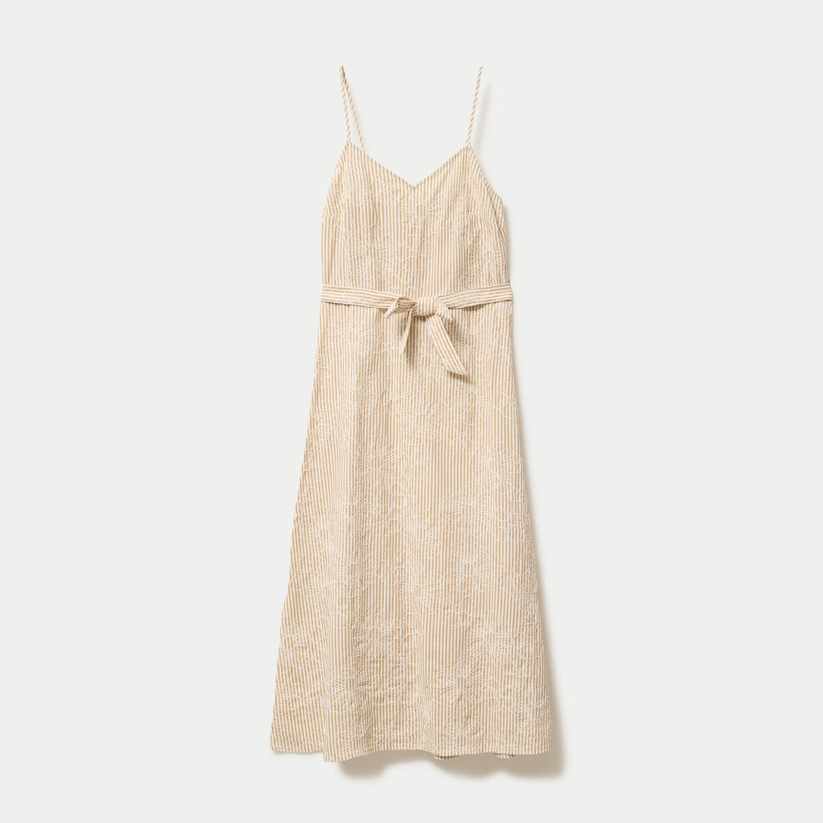 Robe droite 3/4 col v fines bretelles beige moyen femme