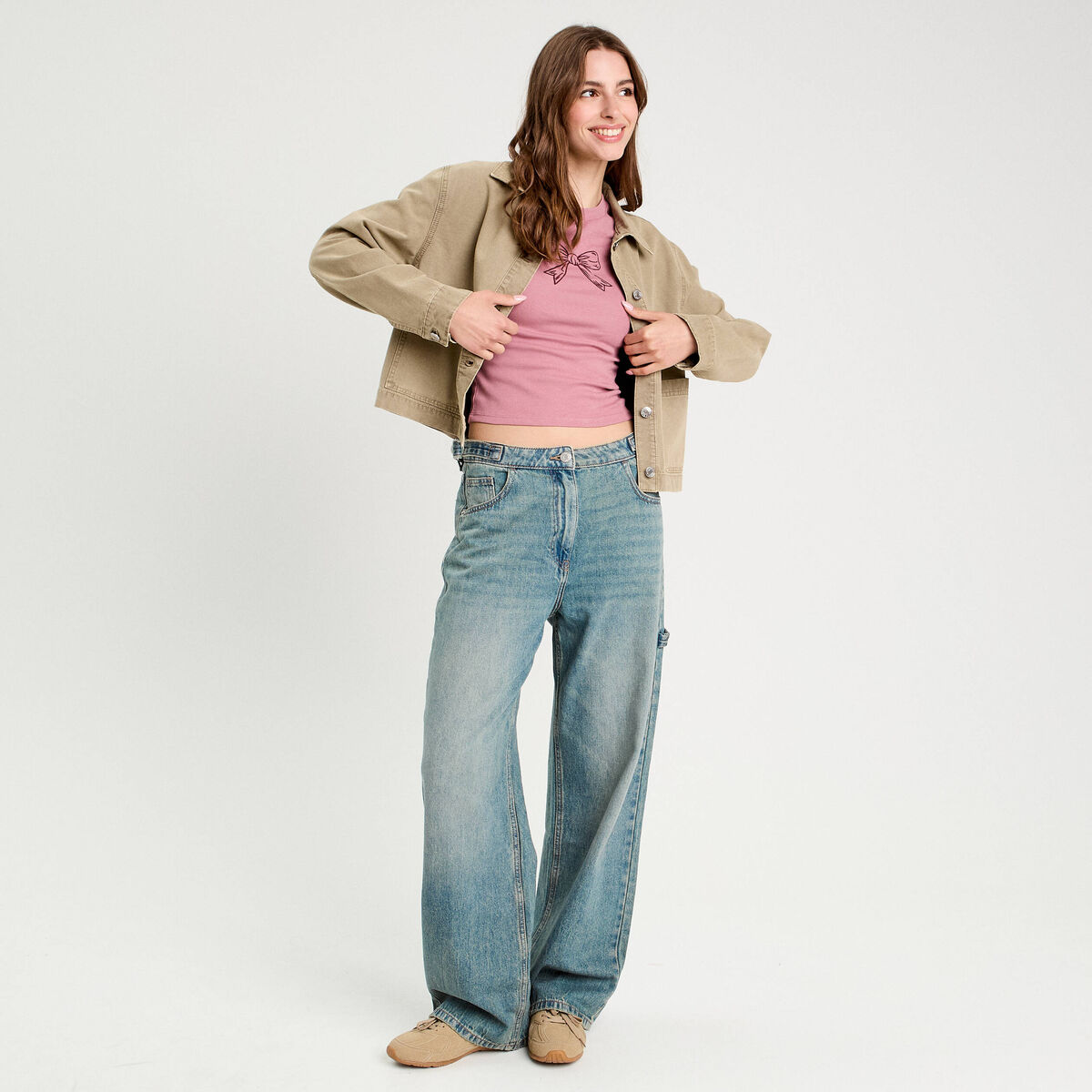 Veste droite boutonnée vert pastel femme