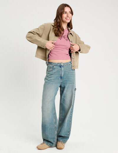 Veste droite boutonnée vert pastel femme