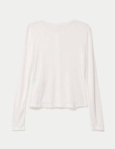 Gilet ajust&eacute; col rond manches longues ecru femme
