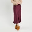 Jupe midi droite effet satin prune femme