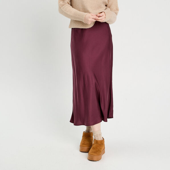 jupe midi droite effet satin prune femme Jupe midi droite effet satin prune femme