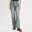 Jeans droit sangle arri&egrave;re denim bleach femme