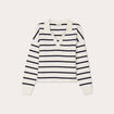 Pull manches longues col polo ecru femme