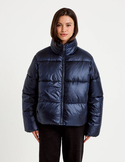 Doudoune col montant bas resserr&eacute; bleu marine femme
